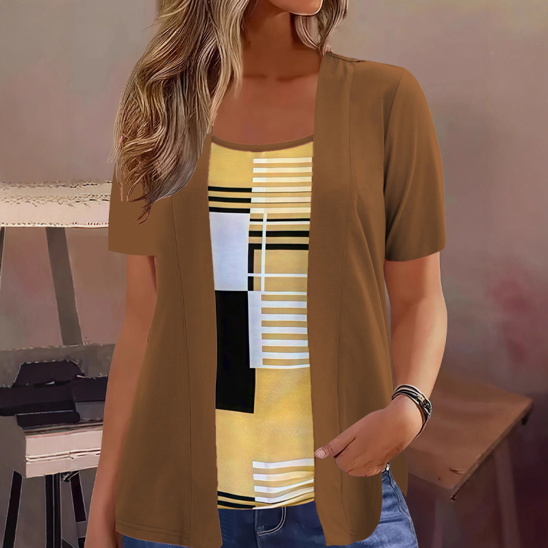 🌿Women's Color-Block Fake Two Piece Top