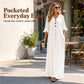 🌸 Flattering Flow | Women's V-Neck Button-Front Maxi Dress with Pockets