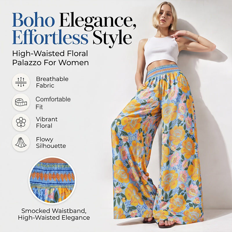 🌸⌛Limited-time offer-Women's Floral Print High-Waisted Wide-Leg Pants– Effortless Summer Style✨