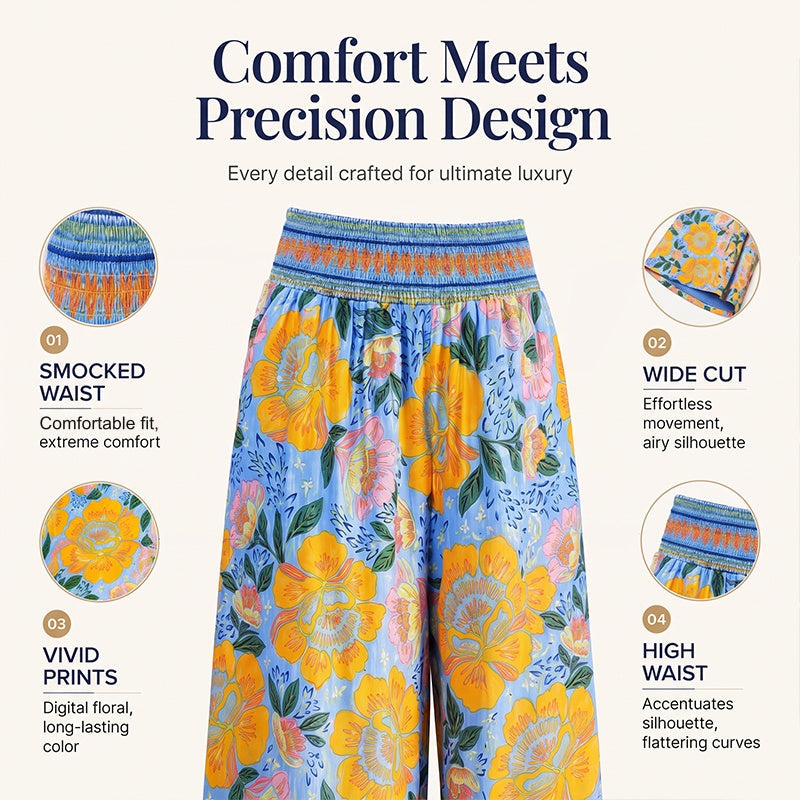 🌸⌛Limited-time offer-Women's Floral Print High-Waisted Wide-Leg Pants– Effortless Summer Style✨