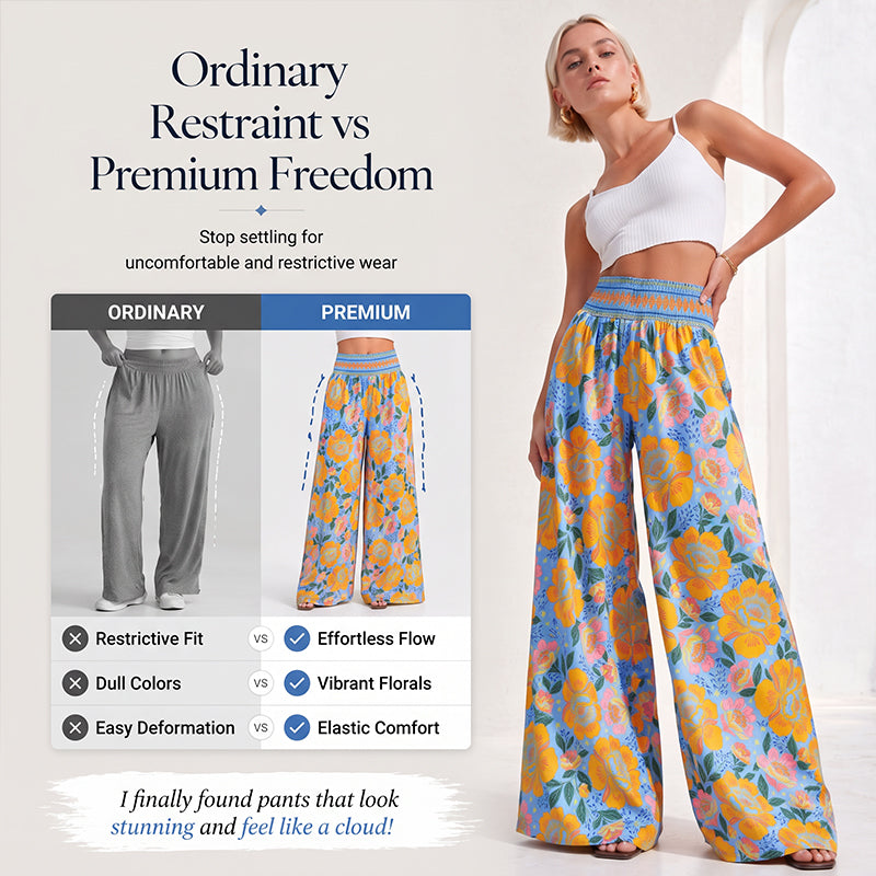 🌸⌛Limited-time offer-Women's Floral Print High-Waisted Wide-Leg Pants– Effortless Summer Style✨