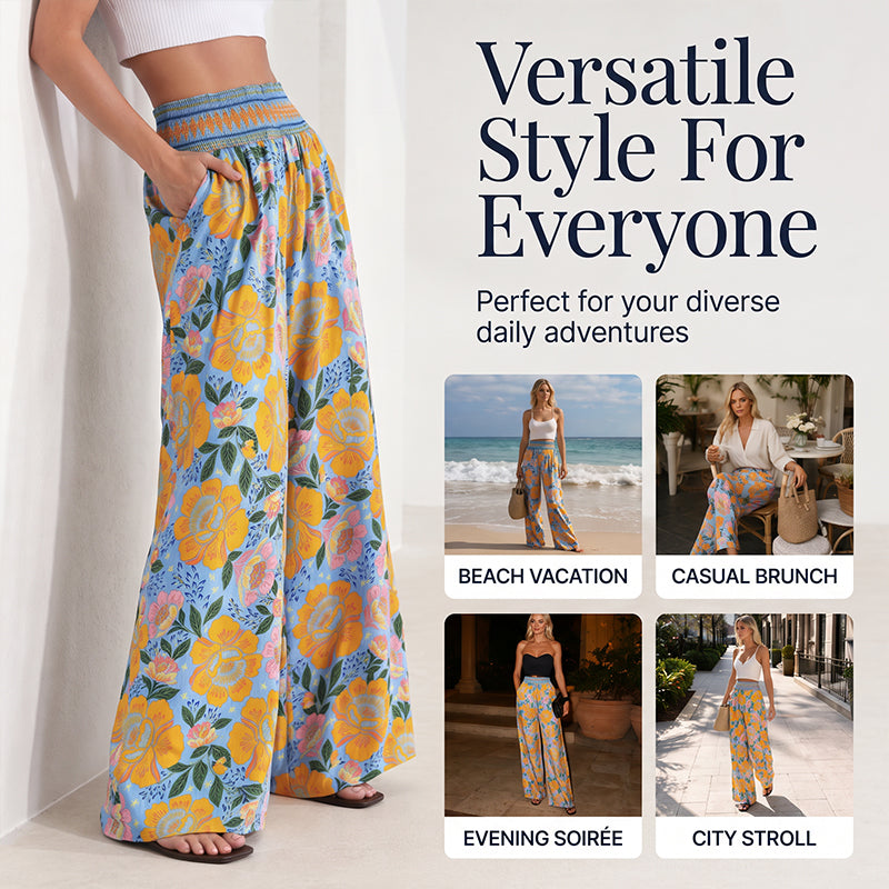 🌸⌛Limited-time offer-Women's Floral Print High-Waisted Wide-Leg Pants– Effortless Summer Style✨