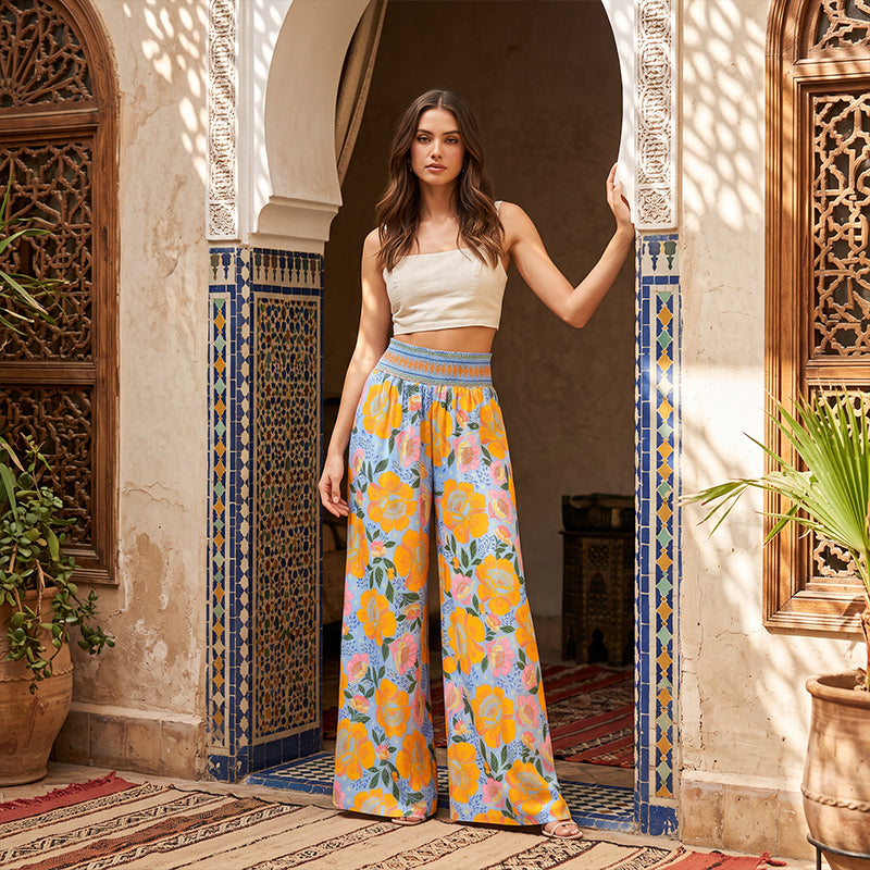 🌸⌛Limited-time offer-Women's Floral Print High-Waisted Wide-Leg Pants– Effortless Summer Style✨