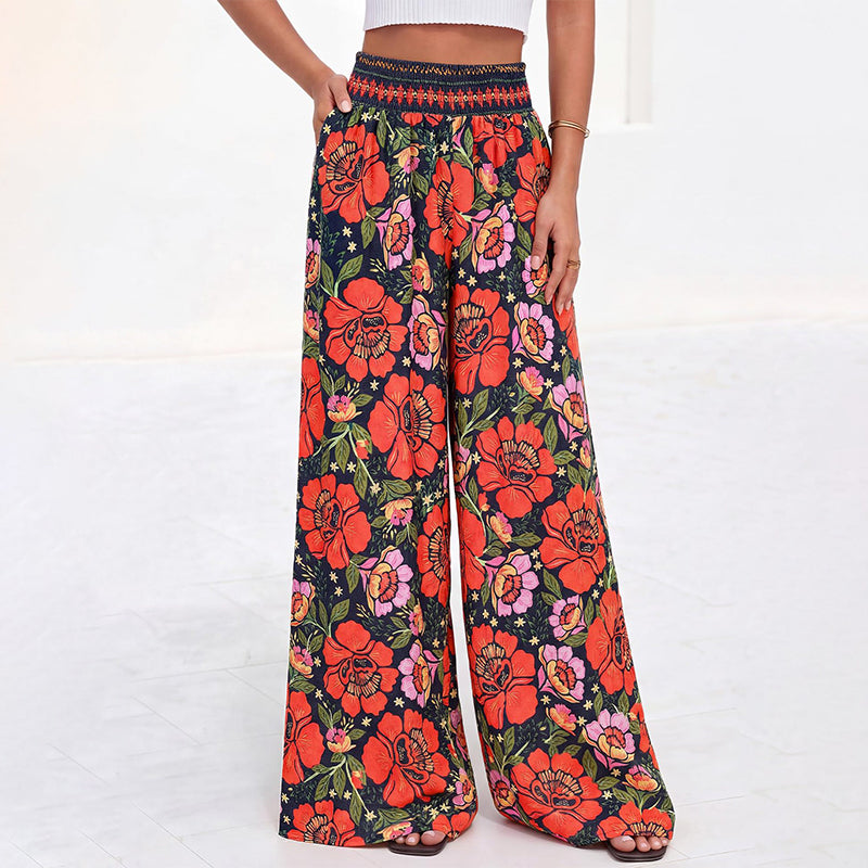 🌸⌛Limited-time offer-Women's Floral Print High-Waisted Wide-Leg Pants– Effortless Summer Style✨