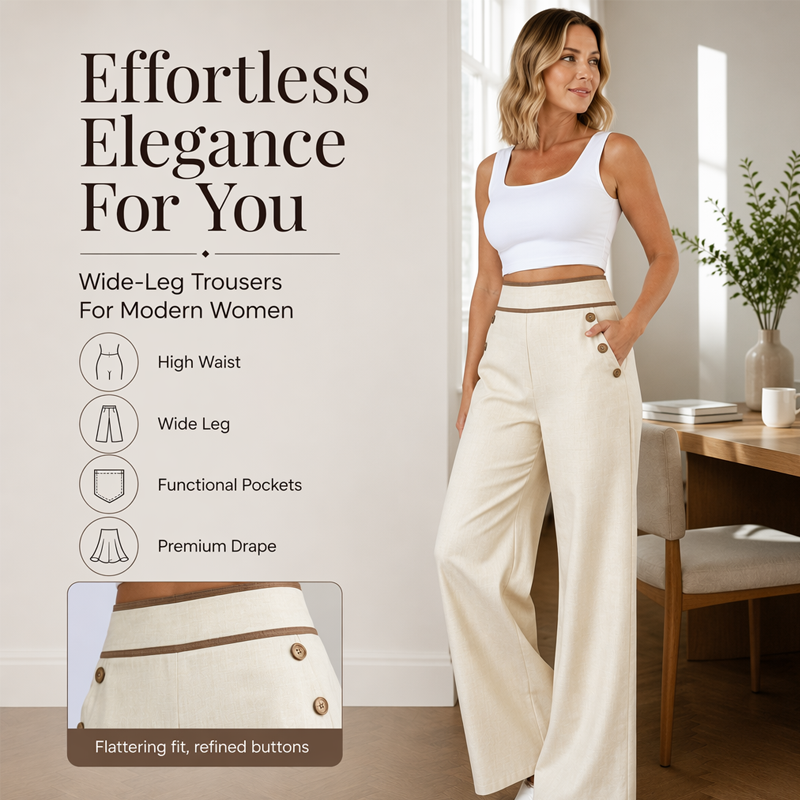 ⌛Limited-Time Offer🛍️Women's High-Waisted, Highly Stretchy Wide-Leg Pants with Contrast-Color Piping