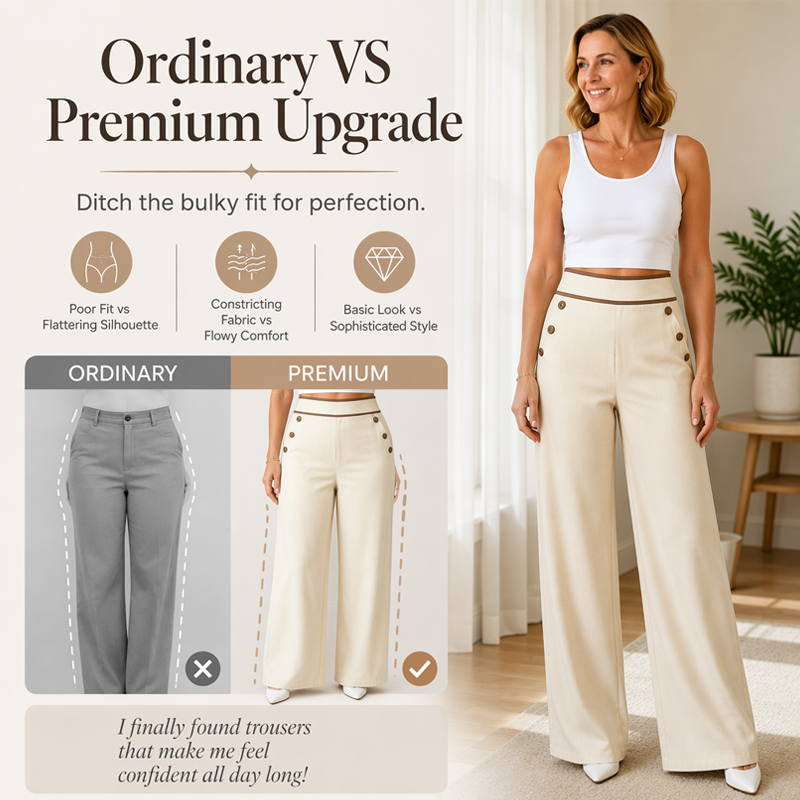 ⌛Limited-Time Offer🛍️Women's High-Waisted, Highly Stretchy Wide-Leg Pants with Contrast-Color Piping