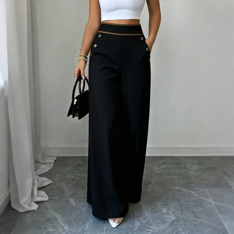 ⌛Limited-Time Offer🛍️Women's High-Waisted, Highly Stretchy Wide-Leg Pants with Contrast-Color Piping