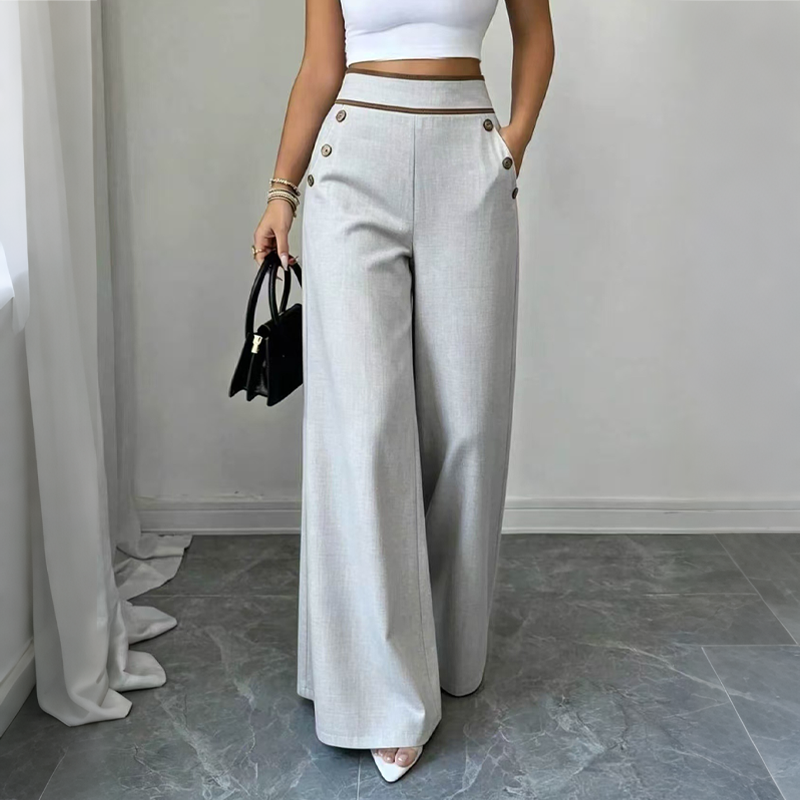 ⌛Limited-Time Offer🛍️Women's High-Waisted, Highly Stretchy Wide-Leg Pants with Contrast-Color Piping