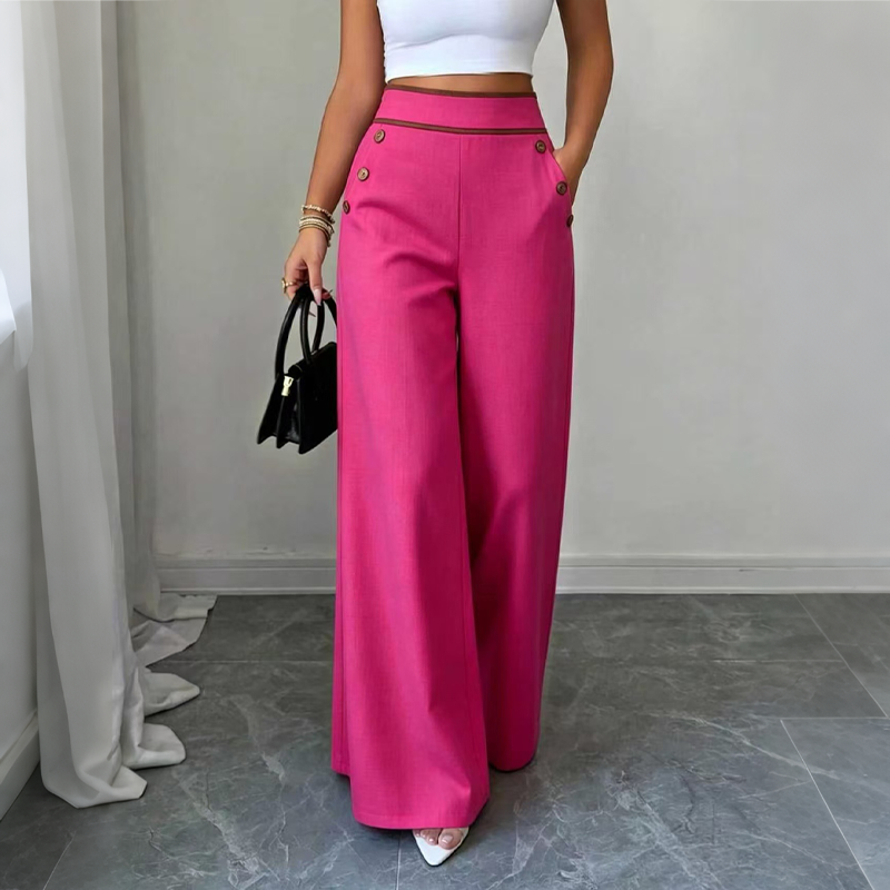 ⌛Limited-Time Offer🛍️Women's High-Waisted, Highly Stretchy Wide-Leg Pants with Contrast-Color Piping