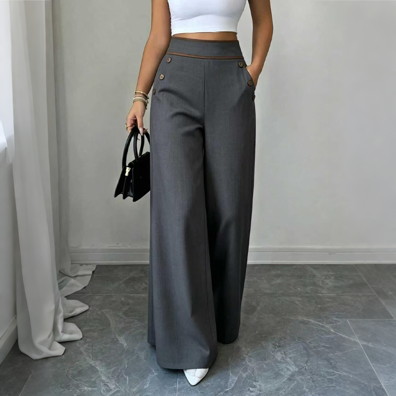 ⌛Limited-Time Offer🛍️Women's High-Waisted, Highly Stretchy Wide-Leg Pants with Contrast-Color Piping