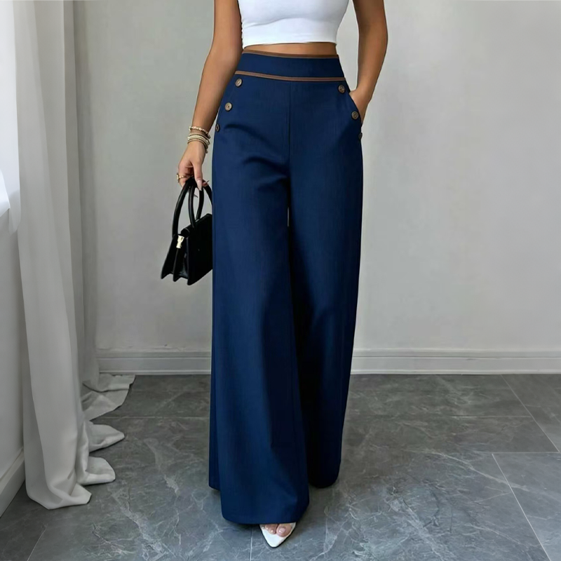 ⌛Limited-Time Offer🛍️Women's High-Waisted, Highly Stretchy Wide-Leg Pants with Contrast-Color Piping