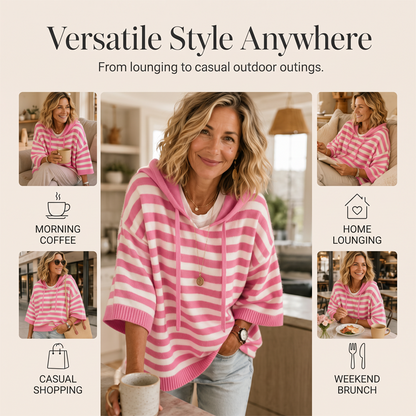 ✨🛍️Fresh Drop - Casual Hooded Pullover with Stripes – Easy Style for Coffee Runs or Relaxed Days