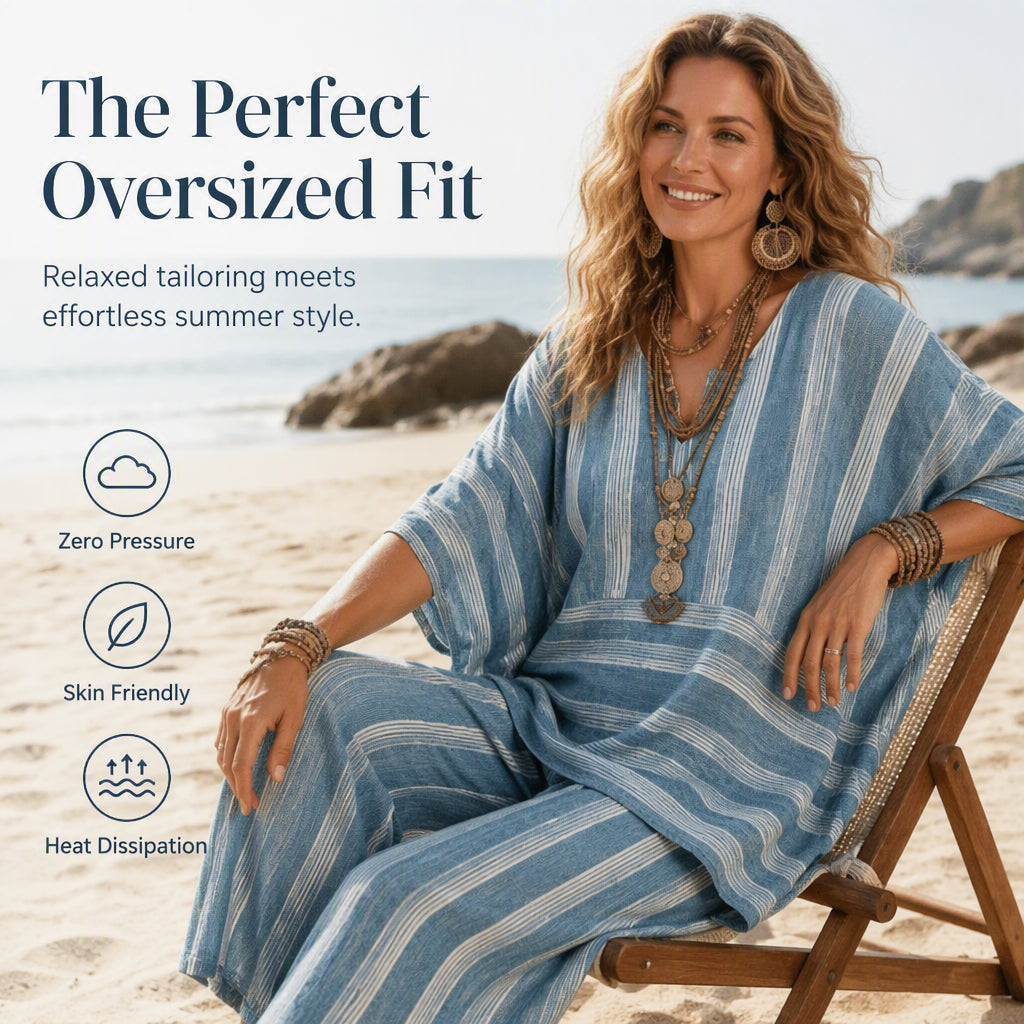 🌸Women's Loose V-Neck Striped 2-Piece Casual Set – Relaxed Oversized Fit & Effortless Style 🌿