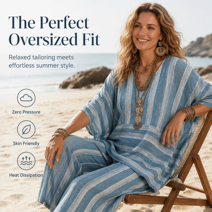 🌸Women's Loose V-Neck Striped 2-Piece Casual Set – Relaxed Oversized Fit & Effortless Style 🌿