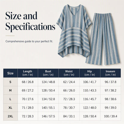 🌸Women's Loose V-Neck Striped 2-Piece Casual Set – Relaxed Oversized Fit & Effortless Style 🌿