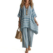 🌸Women's Loose V-Neck Striped 2-Piece Casual Set – Relaxed Oversized Fit & Effortless Style 🌿