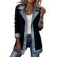 Women’s Elegant Denim Spliced Ribbed Knit Coat