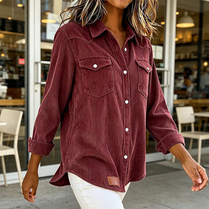 Women's Casual Ribbed Button Down Shirt