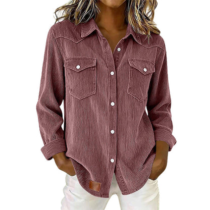 Women's Casual Ribbed Button Down Shirt