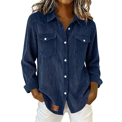 Women's Casual Ribbed Button Down Shirt