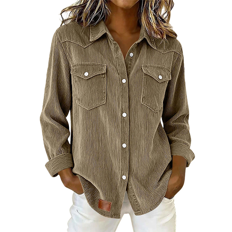 Women's Casual Ribbed Button Down Shirt