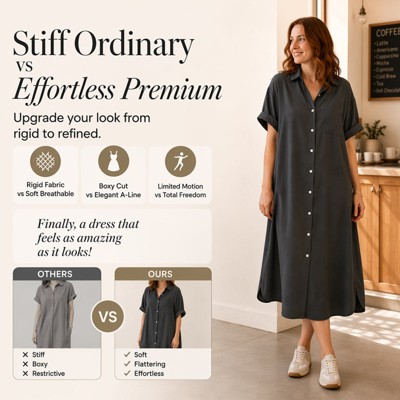 ✨🛍️Fresh Drop - Loose-Fit Denim Dress with Button Placket – Timeless Wardrobe Staple for Weekends or Travel 🍃
