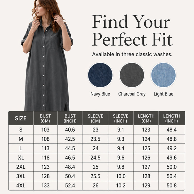 ✨🛍️Fresh Drop - Loose-Fit Denim Dress with Button Placket – Timeless Wardrobe Staple for Weekends or Travel 🍃