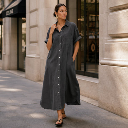 ✨🛍️Fresh Drop - Loose-Fit Denim Dress with Button Placket – Timeless Wardrobe Staple for Weekends or Travel 🍃