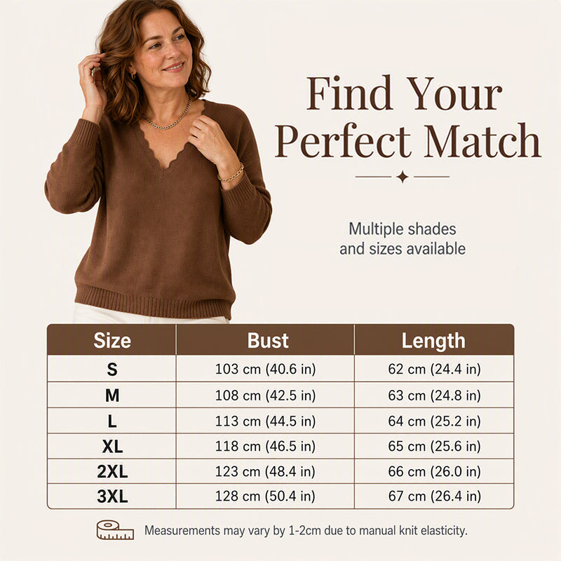 Women's Scalloped V-Neck Knit Sweater