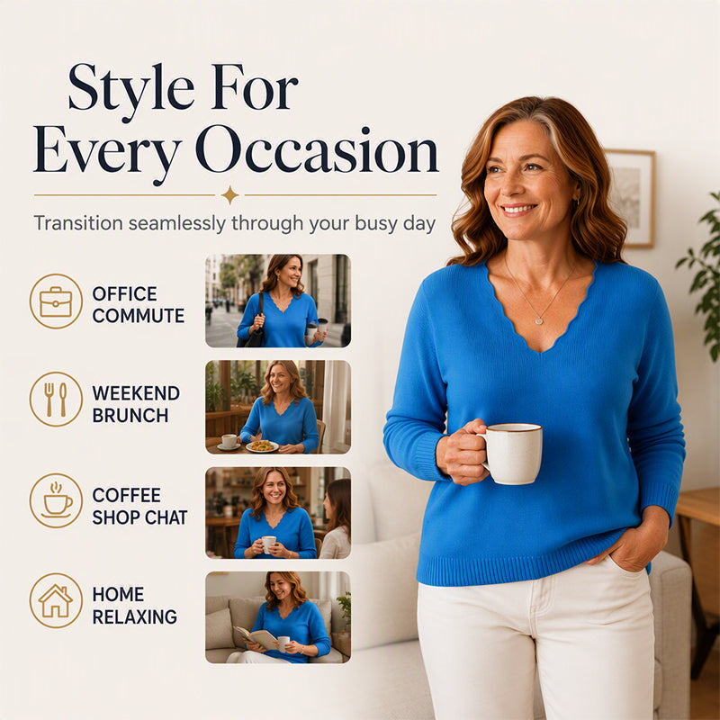 Women's Scalloped V-Neck Knit Sweater