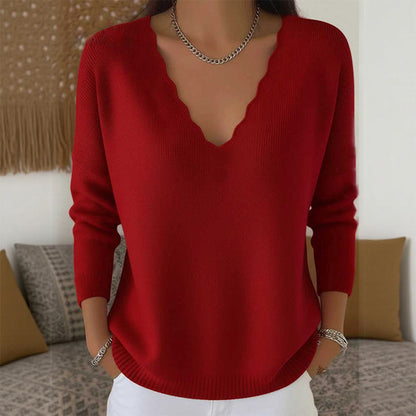 Women's Scalloped V-Neck Knit Sweater