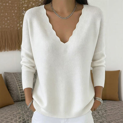 Women's Scalloped V-Neck Knit Sweater