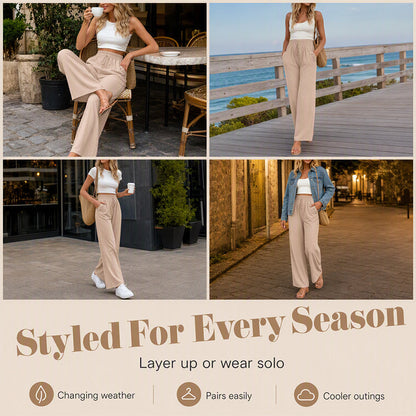 Women's Casual High Waisted Wid-Leg Pants