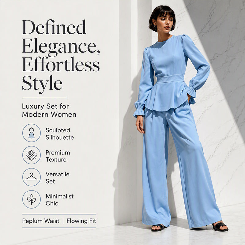 🌸Hot Sale 50% OFF💖Women's Elegant Puff Sleeve Top & Wide-Leg Pants Set
