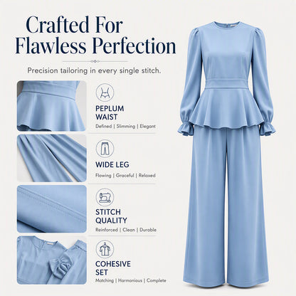 🌸Hot Sale 50% OFF💖Women's Elegant Puff Sleeve Top & Wide-Leg Pants Set