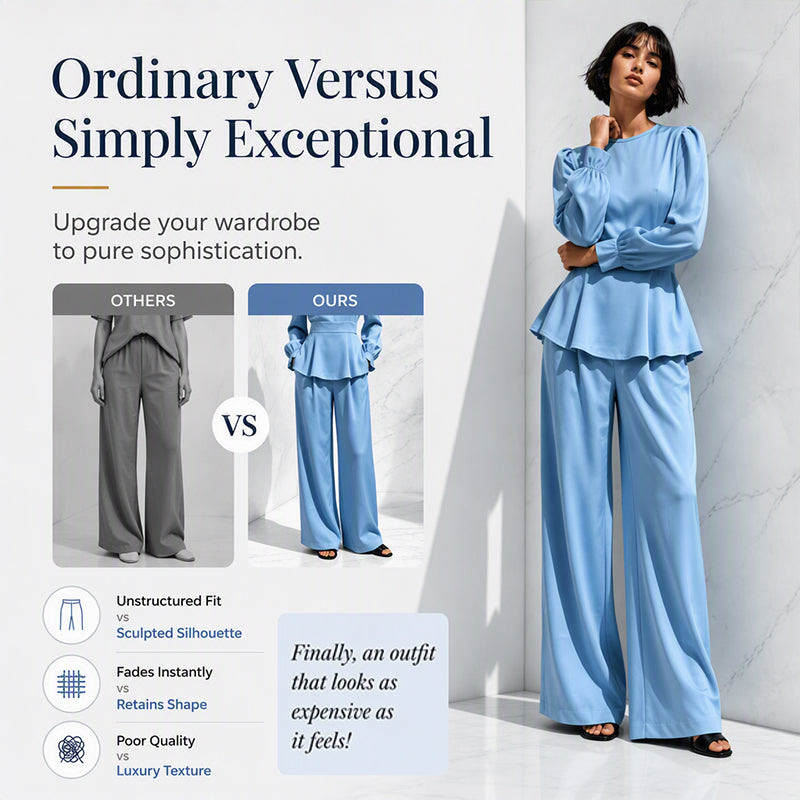 🌸Hot Sale 50% OFF💖Women's Elegant Puff Sleeve Top & Wide-Leg Pants Set