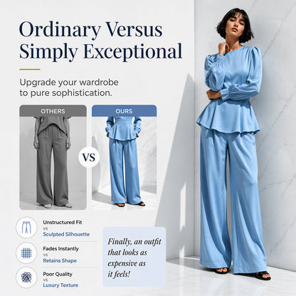 🌸Hot Sale 50% OFF💖Women's Elegant Puff Sleeve Top & Wide-Leg Pants Set
