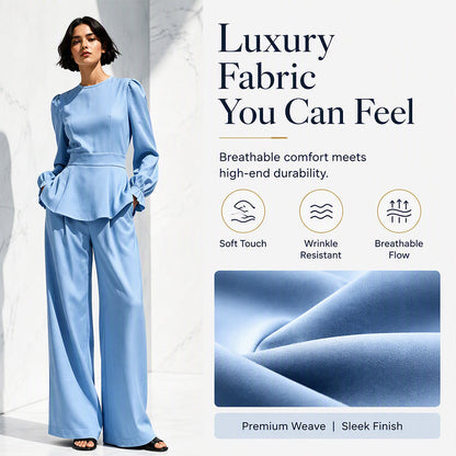🌸Hot Sale 50% OFF💖Women's Elegant Puff Sleeve Top & Wide-Leg Pants Set