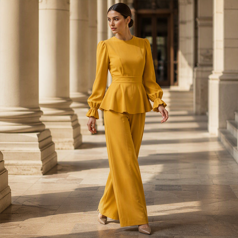 🌸Hot Sale 50% OFF💖Women's Elegant Puff Sleeve Top & Wide-Leg Pants Set