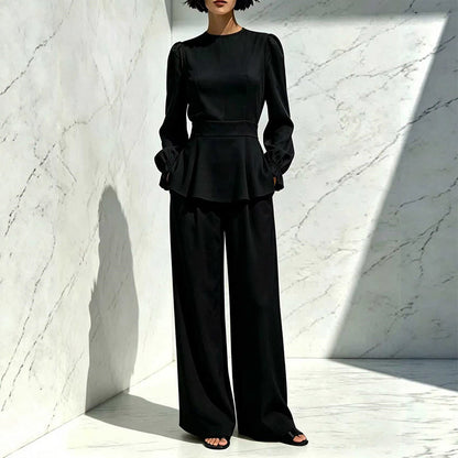 🌸Hot Sale 50% OFF💖Women's Elegant Puff Sleeve Top & Wide-Leg Pants Set