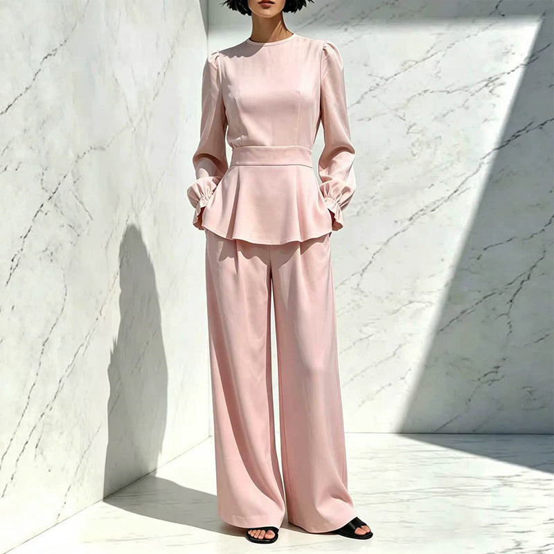 🌸Hot Sale 50% OFF💖Women's Elegant Puff Sleeve Top & Wide-Leg Pants Set