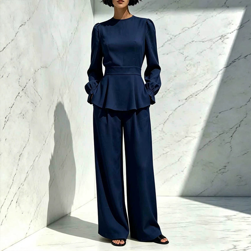 🌸Hot Sale 50% OFF💖Women's Elegant Puff Sleeve Top & Wide-Leg Pants Set