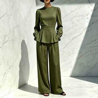 🌸Hot Sale 50% OFF💖Women's Elegant Puff Sleeve Top & Wide-Leg Pants Set