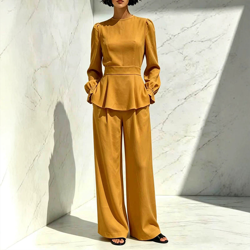 🌸Hot Sale 50% OFF💖Women's Elegant Puff Sleeve Top & Wide-Leg Pants Set