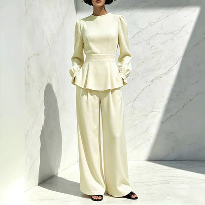 🌸Hot Sale 50% OFF💖Women's Elegant Puff Sleeve Top & Wide-Leg Pants Set