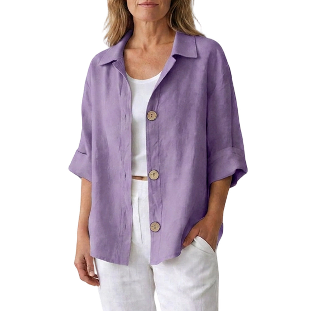 Women's Retro Loose-Fit Button-Down Shirt