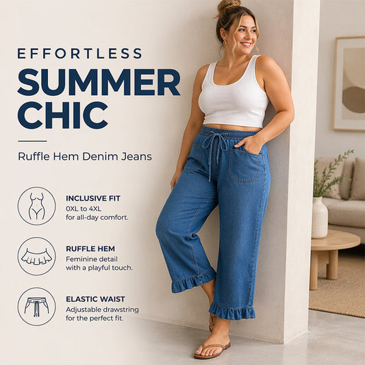 🏆 LIMITED-TIME 50% OFF! 💐Women's Plus Size Ruffle Hem Denim Pants