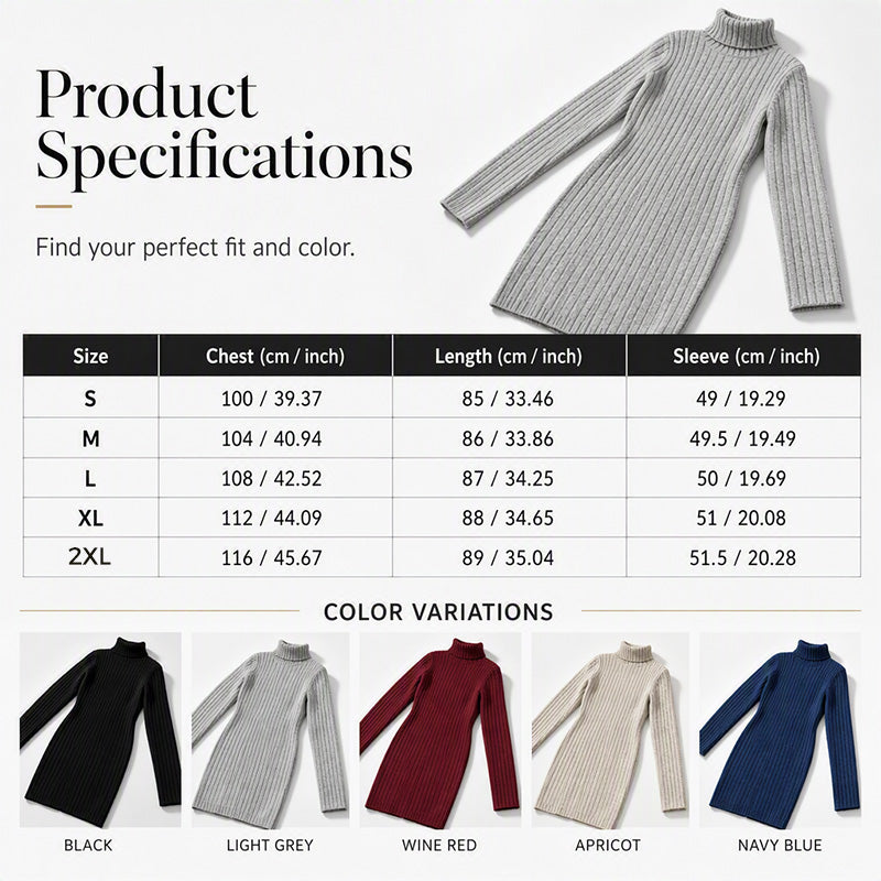 🌸Hot Sale 50% OFF💖Women's Ribbed Turtleneck Long Sleeve Sweater Dress
