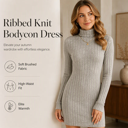 🌸Hot Sale 50% OFF💖Women's Ribbed Turtleneck Long Sleeve Sweater Dress
