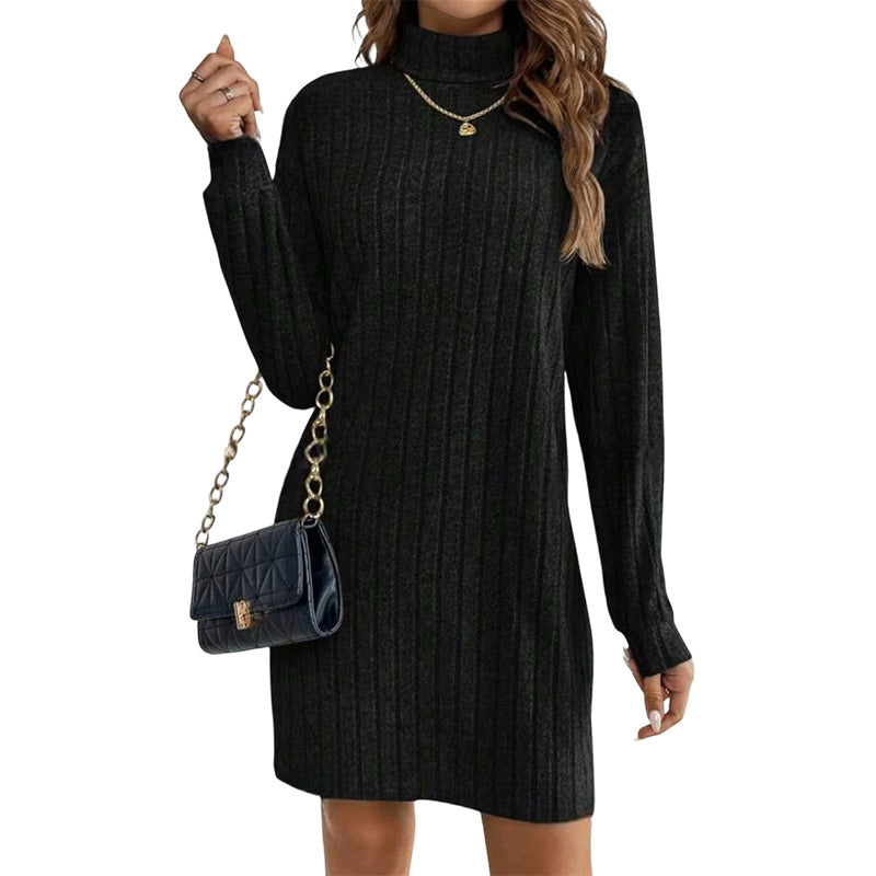 🌸Hot Sale 50% OFF💖Women's Ribbed Turtleneck Long Sleeve Sweater Dress